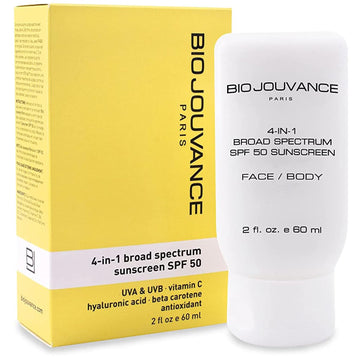 BIO JOUVANCE PARIS - 4 In 1 Sunscreen SPF 50 2 / 60ml - Daily Sensitive Skin Face Moisturizer | Mineral Sun Screen Protector | Reef Safe | Facial Sunblock Lotion for Women, Men & Kids | Made in France