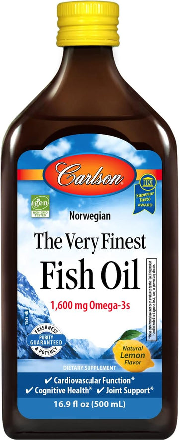 Carlson Labs Very Finest Fish Oil Nutritional Supplement, Lemon, 16.9