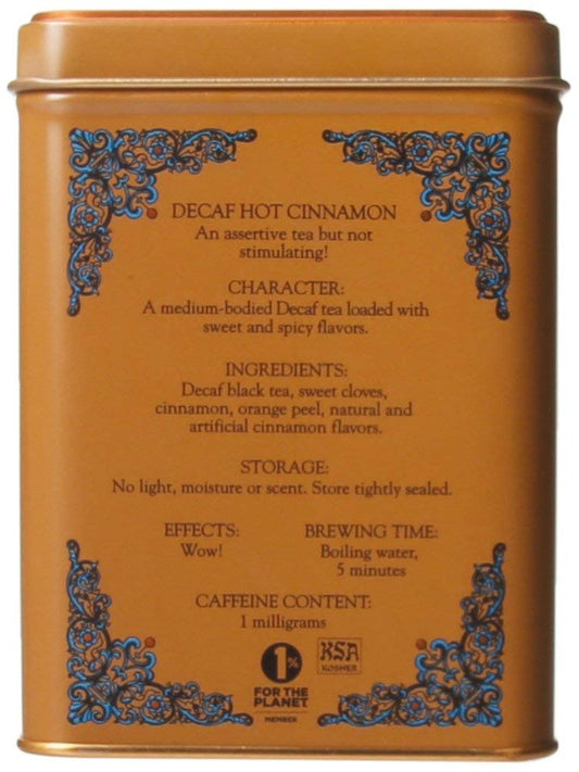 Harney & Son's Decaf Hot Cinnamon Tea Tin 20 Sachets (Two Pack) - Decaffeinated Black Tea Blended with Cinnamon, Orange, and Sweet Cloves - 2 Pack 20ct Sachet Tins (40 Sachets)