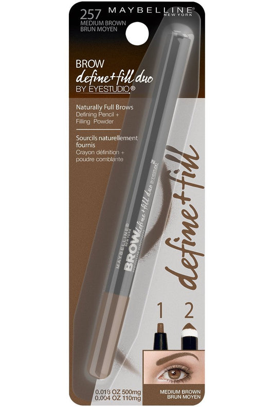 Maybelline Brow Define and Fill Duo 2-in-1 Defining Pencil with Filling Powder, Medium Brown, 0.021