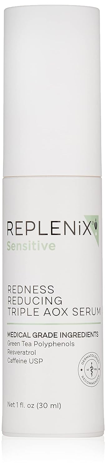 Replenix Redness Reducing Triple AOX Serum - Medical Grade Face Treatment for Sensitive Skin, Reduces Appearance of Pores and Wrinkles, 1