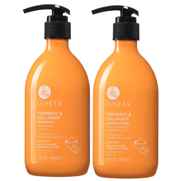 Luseta Shampoo and Conditioner Set for Hair Growth with Turmeric & Collagen, Hair Thickening Volumizing Shampoo for Thin or Oil Hair, Sulfate and Parabens Free 2x16.9