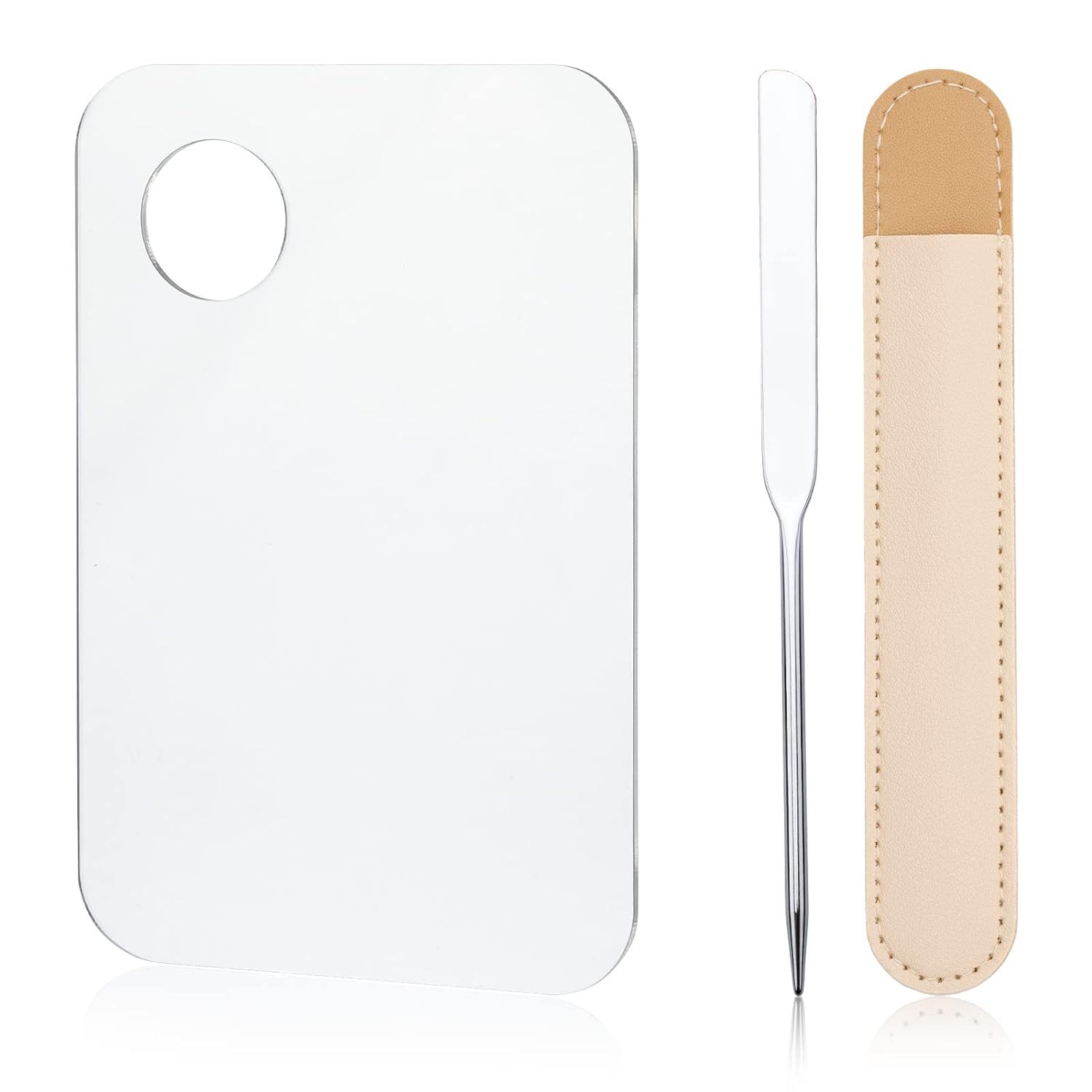 G2PLUS Acrylic Cosmetic Makeup Palette with Stainless Spatula, Korean Spatula Makeup Foundation Palette for Eye Shadow, Eyelash, Nail Art and Concealer