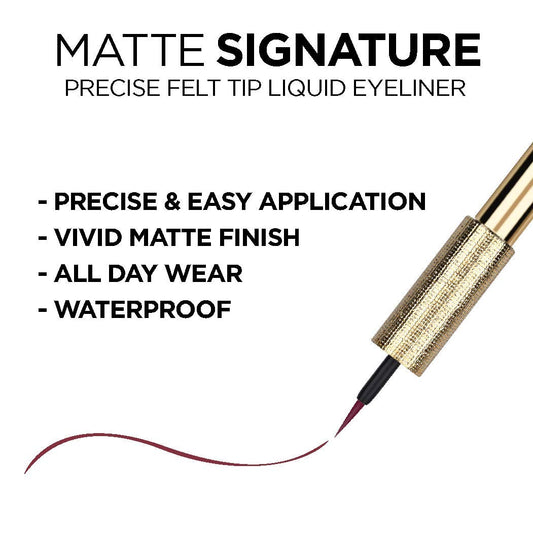 L'Oreal Paris Makeup Matte Signature Liquid Dip Eyeliner, Waterproof, Precise and Easy Application, All Day Wear, Vivid Matte Finish, Burgundy, 0.07 ;