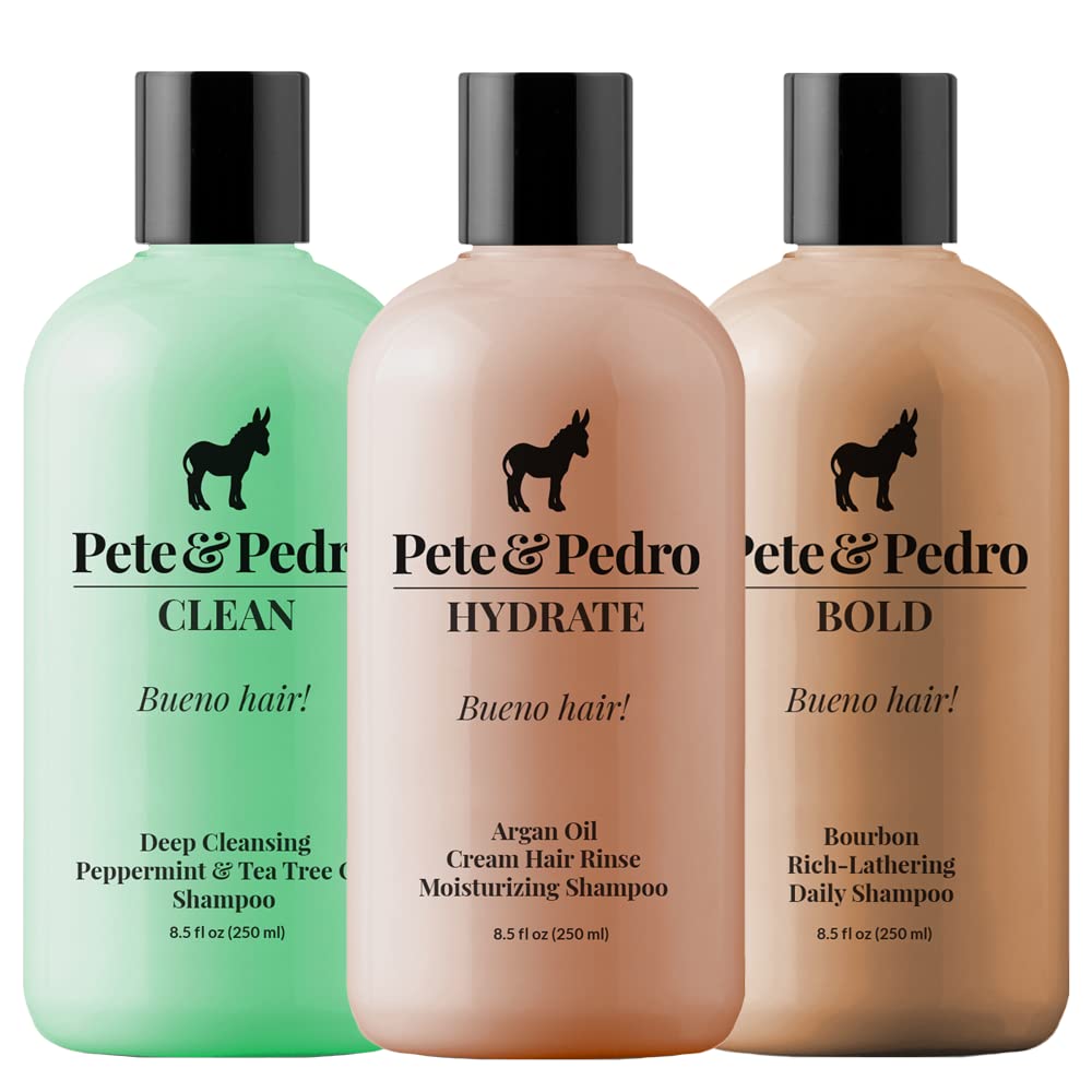 Pete & Pedro THREE-PETE SHAMPOO HAIRCARE SET - Clean Tea Tree Oil, Bold Bourbon-Scented, & Hydrate Argan Oil Shampoo Trio Kit | As Seen on Shark Tank, 8 . Each