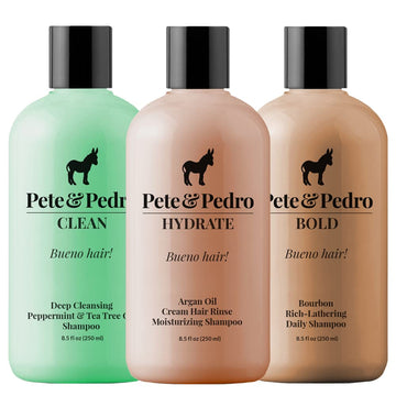Pete & Pedro THREE-PETE SHAMPOO HAIRCARE SET - Clean Tea Tree Oil, Bold Bourbon-Scented, & Hydrate Argan Oil Shampoo Trio Kit | As Seen on Shark Tank, 8 . Each