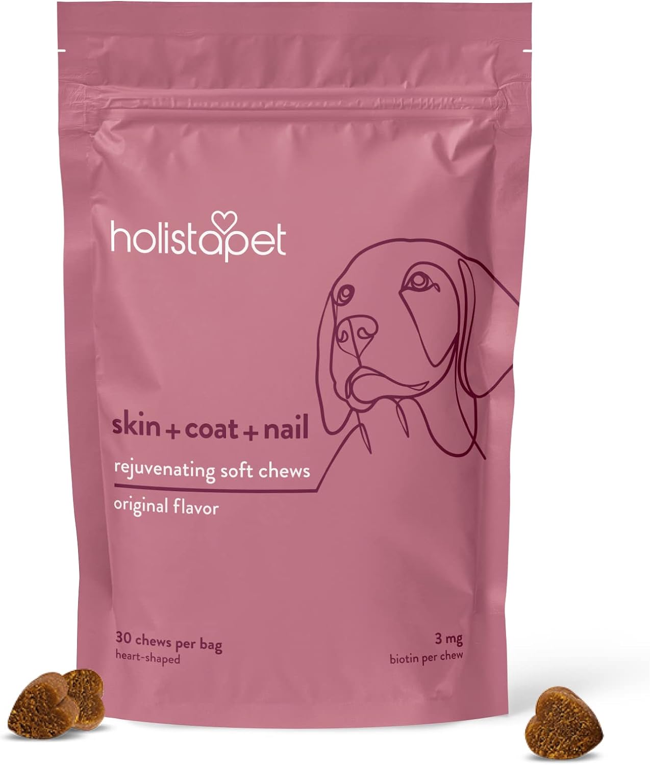 HolistaPet Dog Skin and Coat Supplement - Dog Vitamins, Dog Allergy Relief Chews 30ct