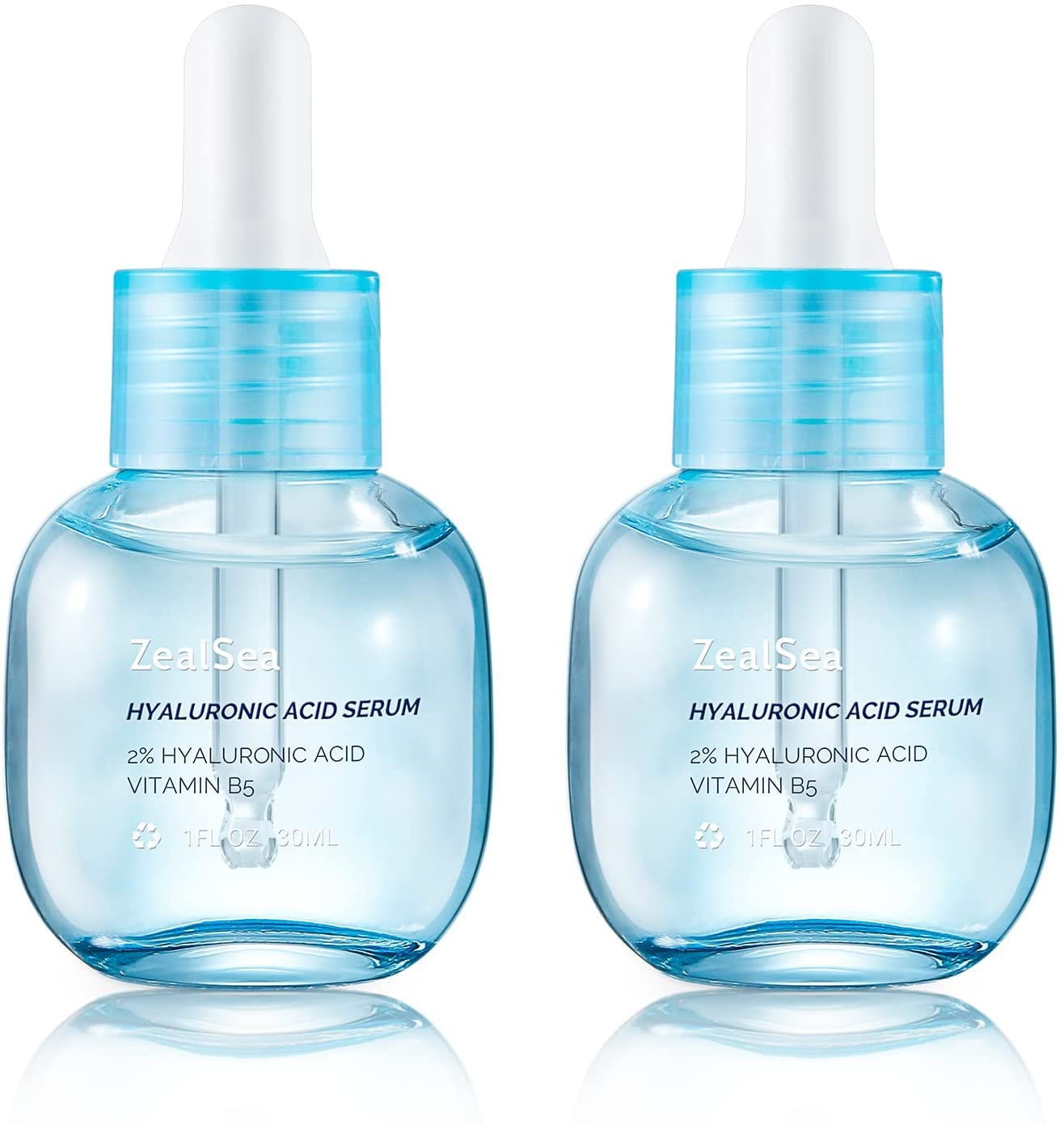 ZealSea Hyaluronic Acid Serum for Face 2 x 30, Facial Serum 2% Pure Hyaluronic Acid with Vitamin B5, Anti-Aging Skin Care Day & Night Hydrating Serum for Sensitive Skin and Dry Skin