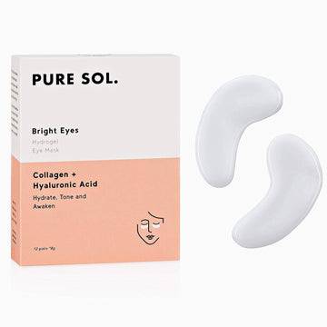 pureSOL PURE SOL. Hydrogel Collagen Eye Mask with Hyaluronic Acid, Grape Seed Extract, Hydrate, Tone and Awaken (12 pairs)