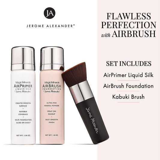 MagicMinerals AirBrush Foundation by Jerome Alexander – 3pc Spray Makeup Set with Anti-aging Ingredients for Smooth Radiant Skin (3 Piece Set, Light)