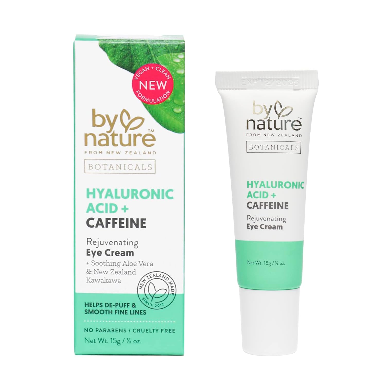 By Nature Botanicals Hyaluronic Acid & Caffeine Under Eye Cream - Firming & Refreshing Eye Cream for Dark Circles - Skincare from New Zealand - .5