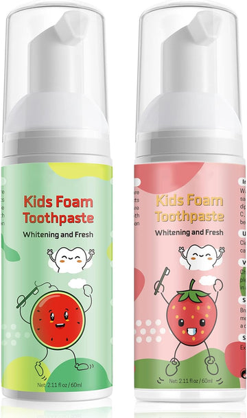 Foam Toothpaste Kids, Toddler Toothpaste with Low uoride, Kids Foam Toothpaste for U Shaped Toothbrush Electric Toothbrush, Foam Toothpaste for Children Kids Ages 3 Plus (Watermelon+Strawberry)