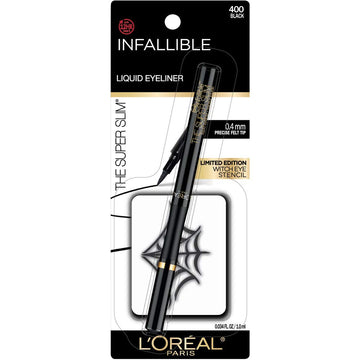 L'Oréal Paris L'Oreal Cosmetics Makeup Infallible Super Slim Liquid Eyeliner With Limited Edition Easy To Use Witch Eye Stencil Black, Halloween kit, 1 Count