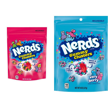 Bundle of Nerds Gummy Clusters Candy, Rainbow, Resealable 8 Ounce Bag + Nerds Gummy Clusters Candy, Very Berry