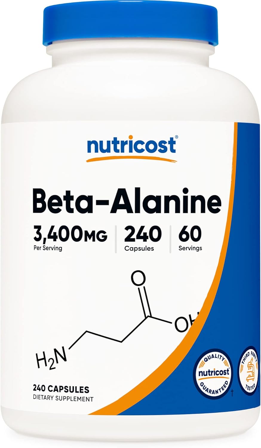 Nutricost Beta-Alanine Capsules 3400mg, 240 Capsules (60 Serv) - Potent Beta Alanine, Gluten Free & Non-GMO, 850mg Per Cap