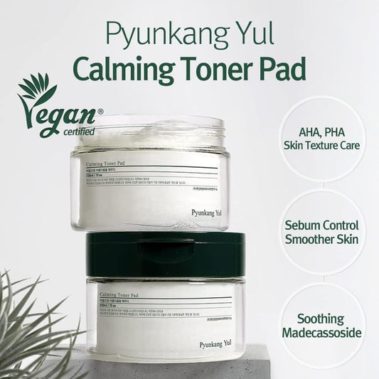 PYUNKANG YUL Calming Toner Pad with Tea Tree, 5 Hyaluronic Acids, Removes Dead Skin Cells, Moisturizes, Korean Face Skin Care, Acne Prone & Sensitive Skin, Double-Sided Pad 7.7 .