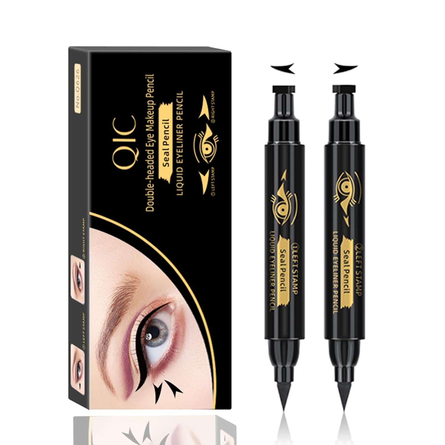 QIC 2021 New 2 Packs Winged Eyeliner Stamp ?Double Head Cat Eye Makeup Tool?Waterproof & SmudgeProof Liquid Eyeliner?ick Stick eyeliner?Let You Have Charming Eyes (Black)