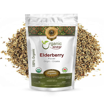 Organic Way Dried Elderberry Flower/Elderflower (Sambucus nigra) | Herbal Tea - European Wild-Harvest | Organic & Kosher Certified | Vegan, Non GMO & Gluten Free | USDA Certified | Origin - Albania