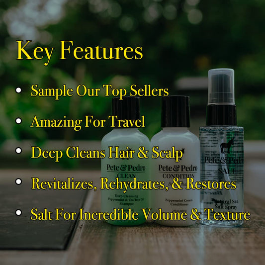 Pete & Pedro TRIFECTA HAIR KIT - Men's Trial & Travel Size Trio Of Tea Tree Oil Shampoo, Peppermint Conditioner, & Sea Salt Spray | As Seen on Shark Tank, 2 . Each