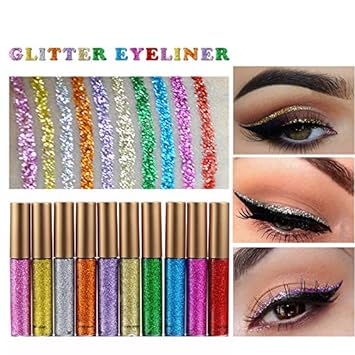 HANDAIYAN 10PCS/SET Glitter Eyes Liner For Women Easy to Wear Pigmented Red White Gold Liquid Eyeliner Glitter Makeup