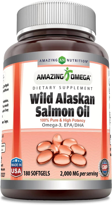 Amazing Omega Wild Alaskan Salmon Oil 2000mg Per Serving 180 Softgels Supplement