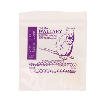 American Orthodontics Elastics Wildlife Wallaby | Light, 2.5 , 1/8" Size, 100 Packs Per Box, 10,000 Elastics | Made in The USA | Exacting Dimensions, Precision Cutting, Top Quality Latex Tubing