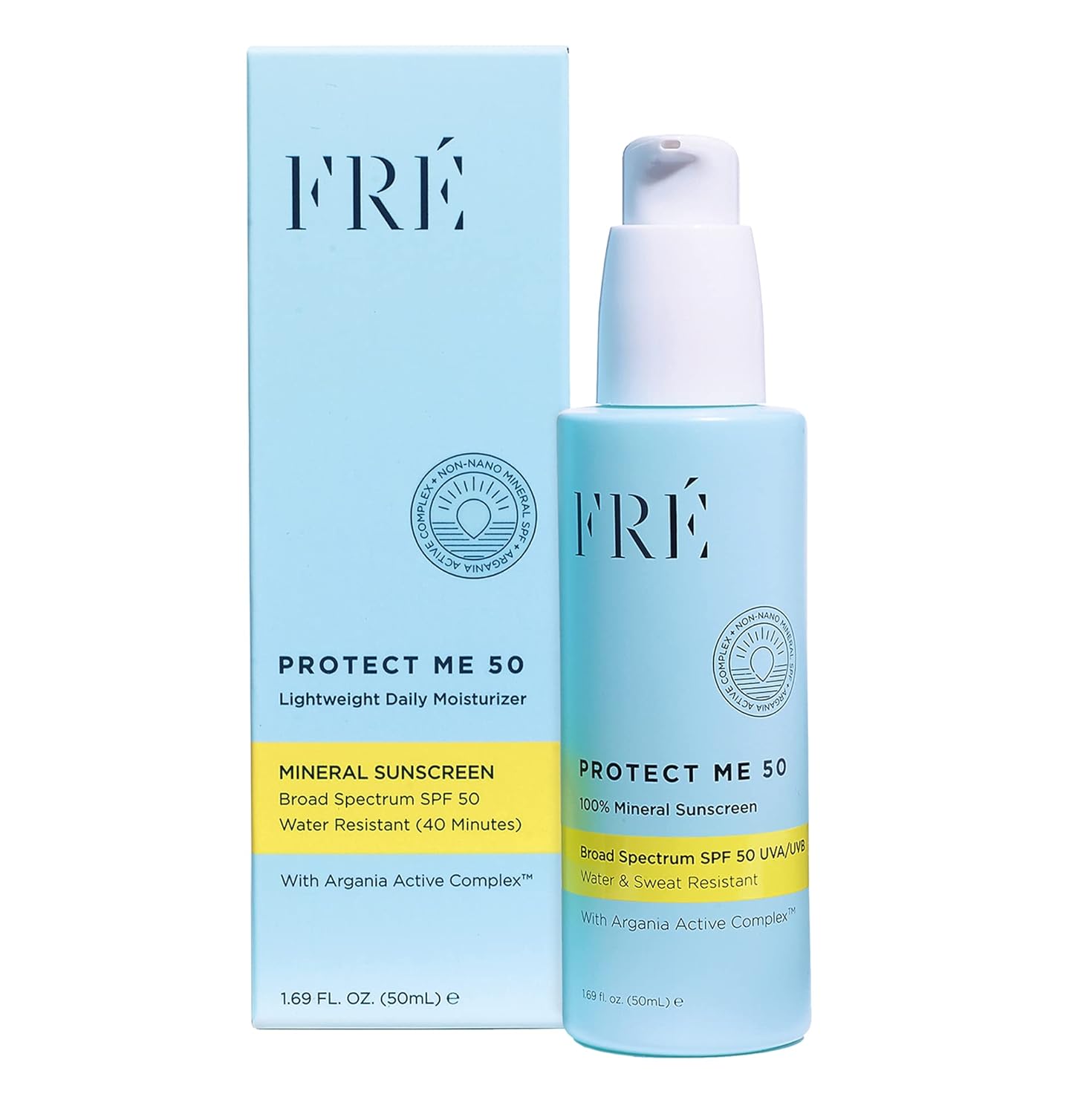 Mineral Face Sunscreen with Non-Nano Zinc Oxide SPF 50, PROTECT ME 50 by FRE Skincare - Reef Safe, Water-Resistant, No White Cast, Facial Moisturizing Cream - Non-Comedogenic & Ophthalmologist Tested