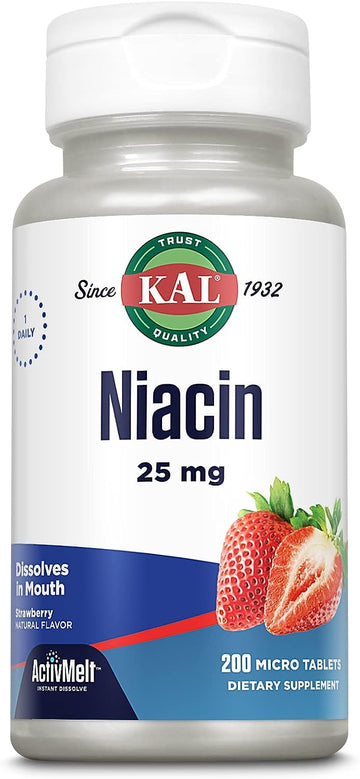 Kal 25 Mg Niacin Tablets, Strawberry, 200 Count