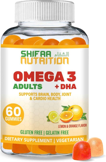 SHIFAA NUTRITION Vegan Omega 3 Gummies for Adults | No Fish Oil Burps | 60 Gummies | Plant Based w/Chia Oil, Algae | Ome