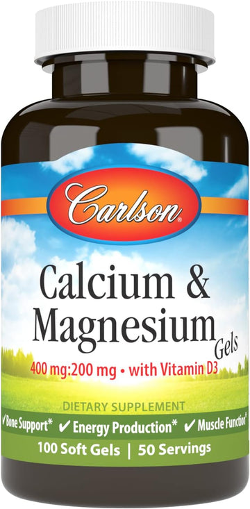 Carlson - Cal-Mag Gels, 2:1 Calcium to Magnesium Ratio, Bone Support,