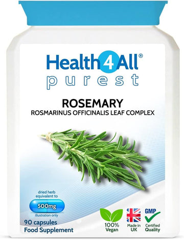 Health4All Rosemary 500mg 90 Capsules (V) (not Tablets) Purest - no ad40 Grams