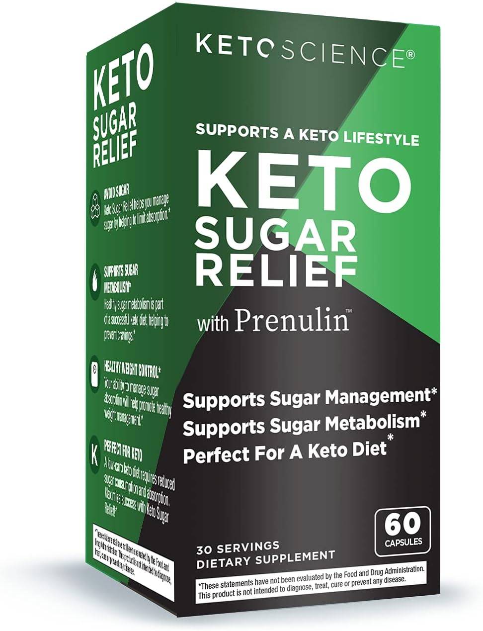 Keto Science Keto Sugar Relief, Supports Sugar Management, Promotes Sugar Metabolism, Perfect For Keto, 30 Servings, Gre