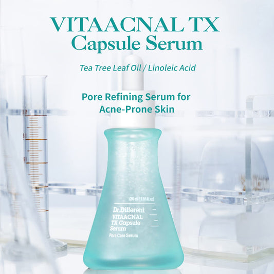 Dr. Different VITAACNAL TX Capsule Serum 1.01 .. - Pore Reducer Face Serum - Clearing Acne, Breakout and Hyperpigmentation - Pore Refining and Sebum Control with Tea Tree and Linoleic Acid