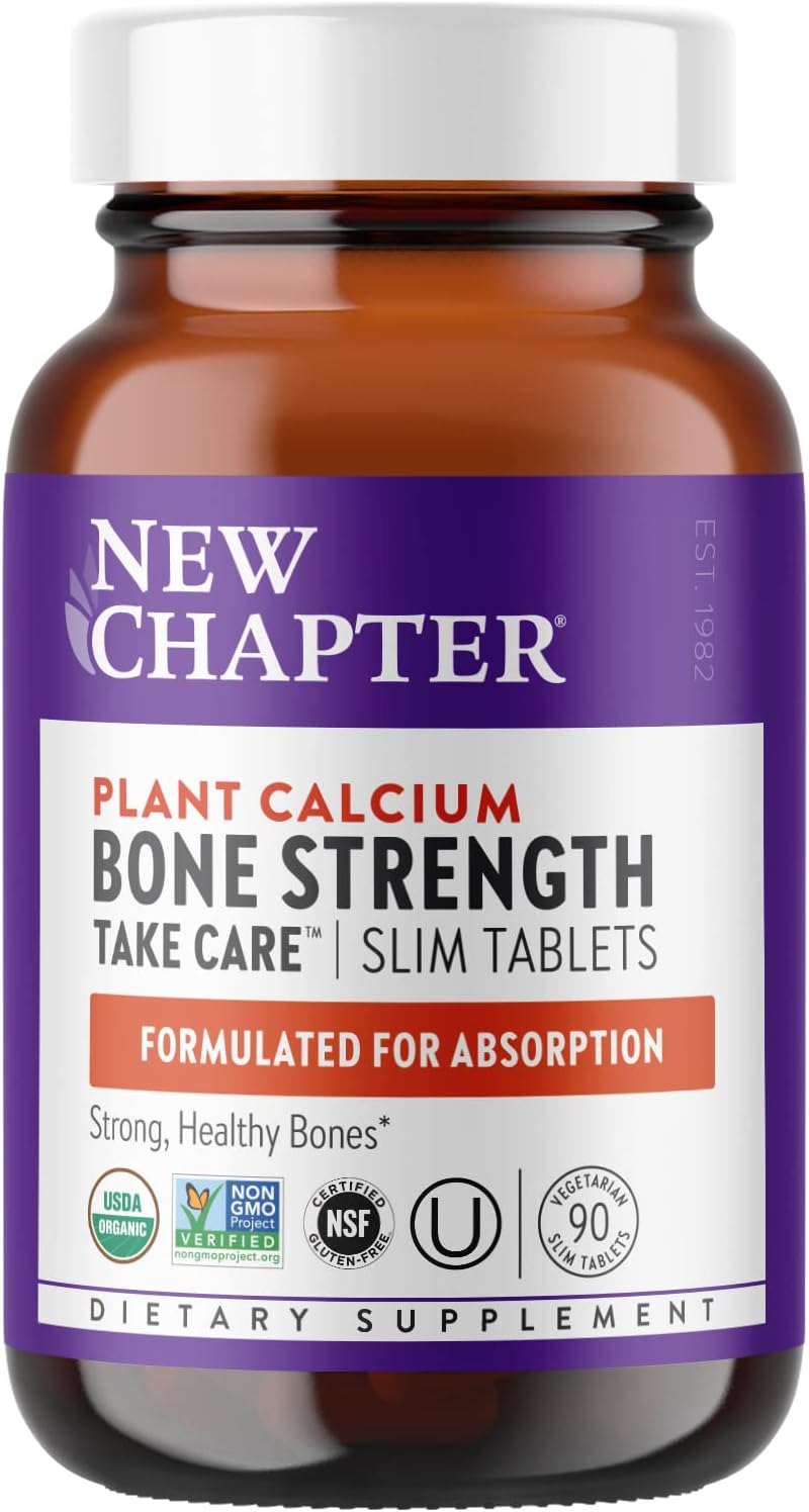 New Chapter Calcium Supplement - Bone Strength Whole Food Calcium with Vitamin K2 + D3 + Magnesium, Vegetarian, Gluten Free 90 Count (1 Month Supply)