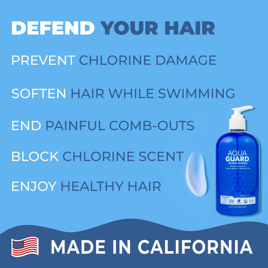 AquaGuard Pre-Swim Hair Defense | Prevents Chlorine Damage + Softens Hair While Swimming | Made in California | Color Safe, Leaves Hair Smelling Great | 16.9