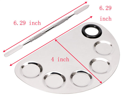 ONLYKXY 1 Piece Semicircle shape with 5-well Makeup Palette and Spatula, Stainless Steel Cosmetic Palette, Nail Art Eye Shadow Lipsticks Mixing Makeup Tools