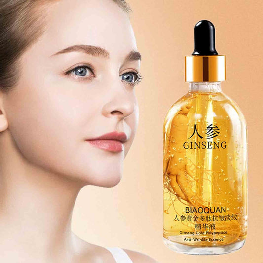 Ginseng Serum, Ginseng Gold Polypeptide Anti Ageing Essence Oil, 100 Ginseng Face Serum Anti Wrinkle Serum, Ginseng Essence Water for Tightening Sagging Skin Reduce Fine Lines Skin Care (1PC)