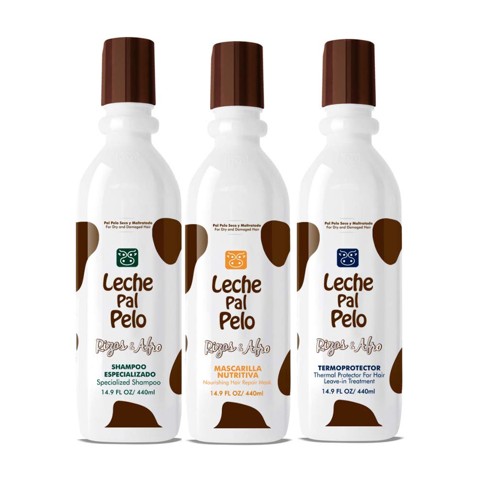 Leche Pal Pelo Rizos/Afro Specialized Shampoo Nourishing Hair Repair Mask Thermalprotectant Champu Especializado Mascarilla Nutritiva Termoprotector 14.9oz-440ml x3 (Set/Kit 14.9oz-440ml x3)