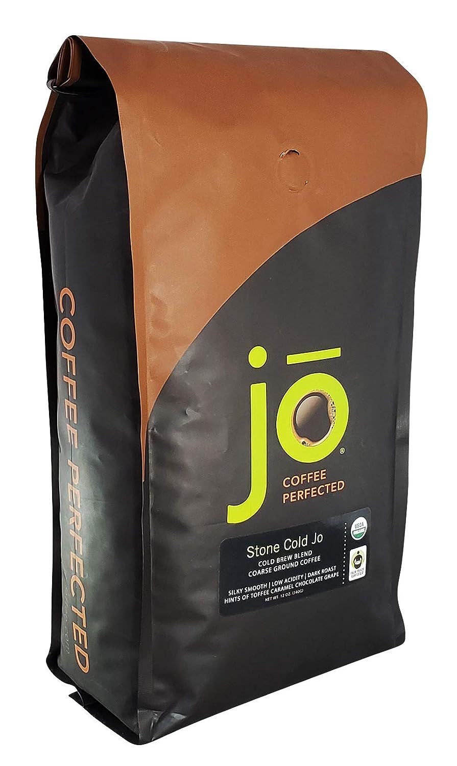 STONE COLD JO: Cold Brew Coffee Blend, Dark Roast, Coarse Ground Organic Coffee, Silky, Smooth, Low Acidity, USDA Certified Organic, Fair Trade Certified, NON-GMO, Great French Press Hot Brew