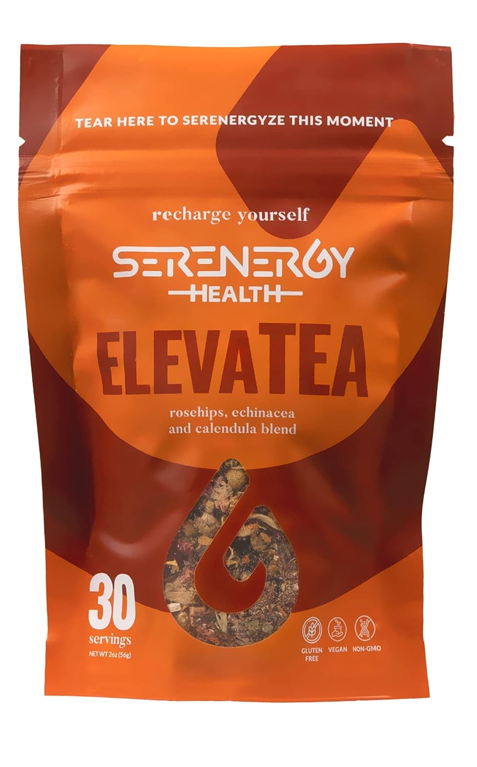 SERENERGY HEALTH ELEVATEA – Recharging Herbal Tea Blend Formula for Energy Boost and Overall Wellness - Powerful Antioxidant for Men and Women - Promotes Optimal Energy Levels (30 servings )