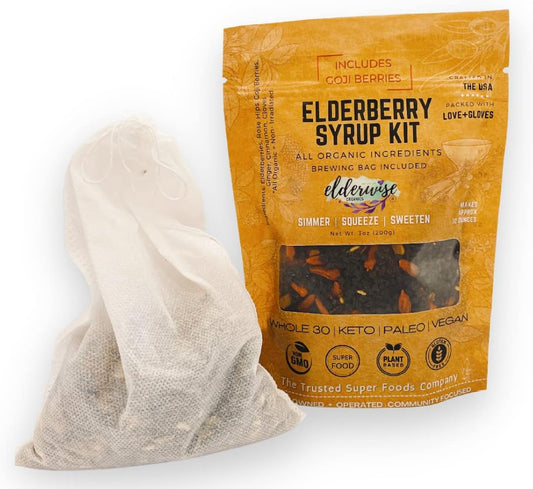 Elderwise Organics Elderberry Syrup Kit (Goji Blend) Ningxia Berry - Brew Bag Included - Organic Elderberries - Rosehips