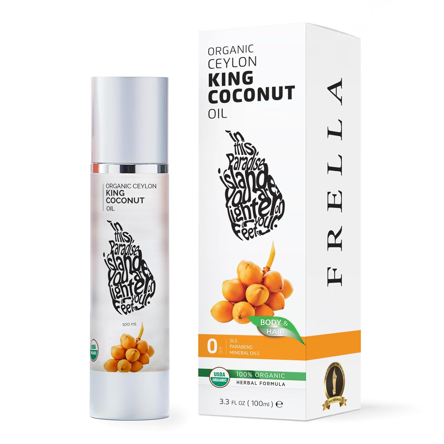 Frella Organic King Coconut Oil Coconut Oil For Skin Coconut Body Oil Hair Oil 3.3 Fl Oz