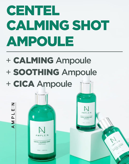 AMPLE:N Centel Calming Shot Ampoule - Soothing Face Serum with Centella Asiatica to Calm Irritated & Sensitive Skin - Redness Relief, Acne Spot Treatment & Moisturizing, 3.38 .