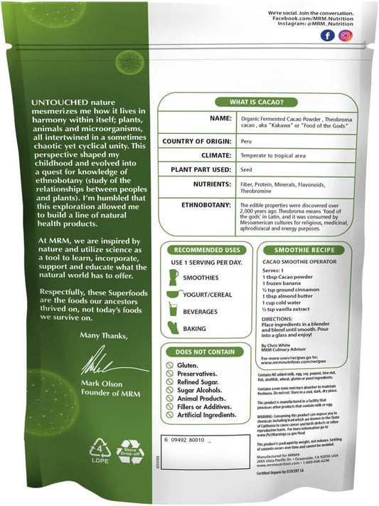 MRM Nutrition Organic Fermented Cacao Powder | Superfood | Antioxidant