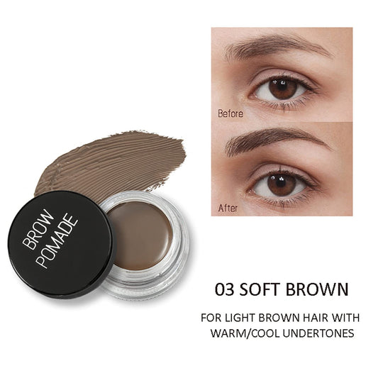MAEPEOR Matte Eyebrow Pomade 6 Colors Creamy Smooth Full-pigmented Brow Pomade Long Lasting Waterproof Cream Brow Gel with Eyebrow Brush (Matte, 03 Soft Brown)