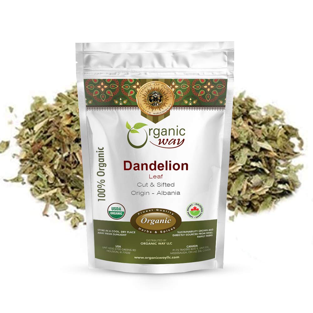 Organic Way Dandelion Leaf | Herbal Tea (Taraxacum Officinale) Cut & Sifted - European Wild-Harvest | Organic & Kosher Certified | Non GMO & USDA Certified | Origin - Albania