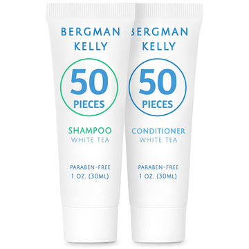 BERGMAN KELLY Travel Shampoo and Conditioner Set (1  , 100 Pieces, White Tea), Delight Your Guests with a Revitalizing and Refreshing Hotel Toiletries and Guest Hospitality in Bulk