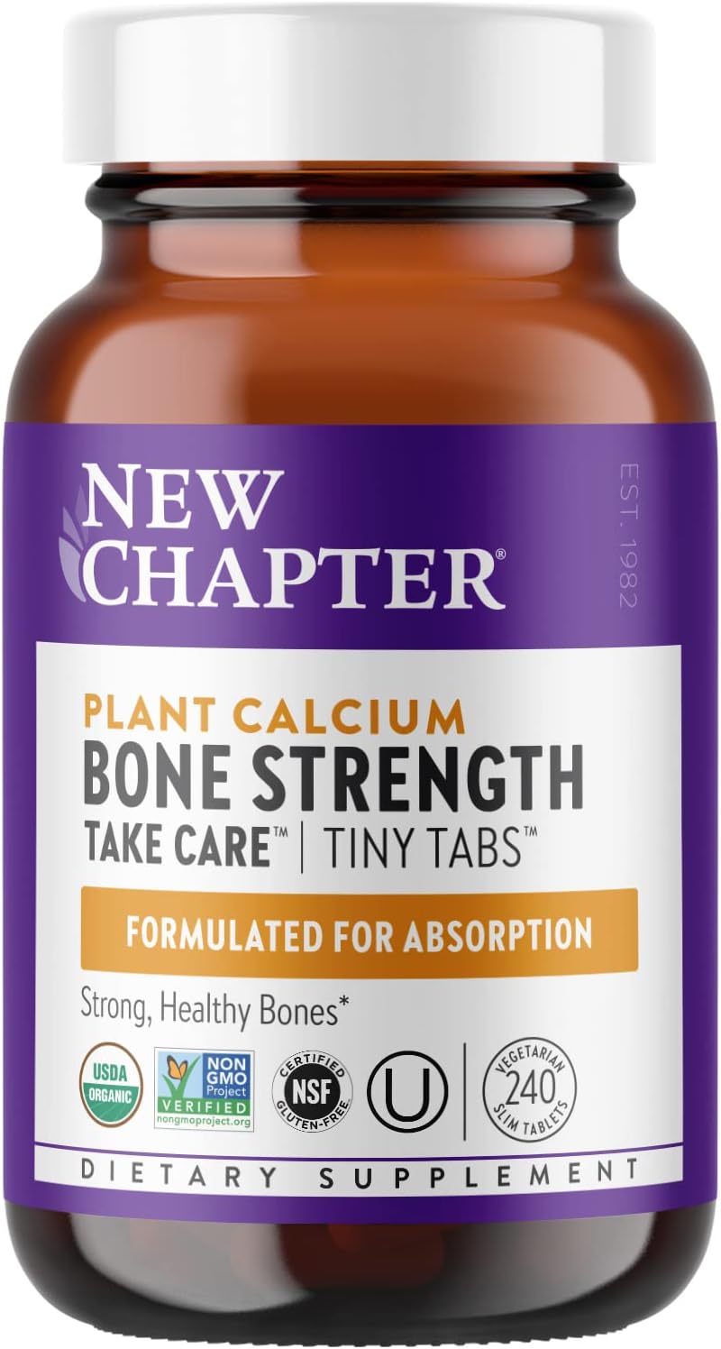 New Chapter Calcium Supplement - Bone Strength Tiny Tabs Organic Red Marine Algae Calcium - with Vitamin D3+K2 + Magnesium, 70+ Trace Minerals for Bone Health, Gluten Free, Easy to Swallow - 240 ct