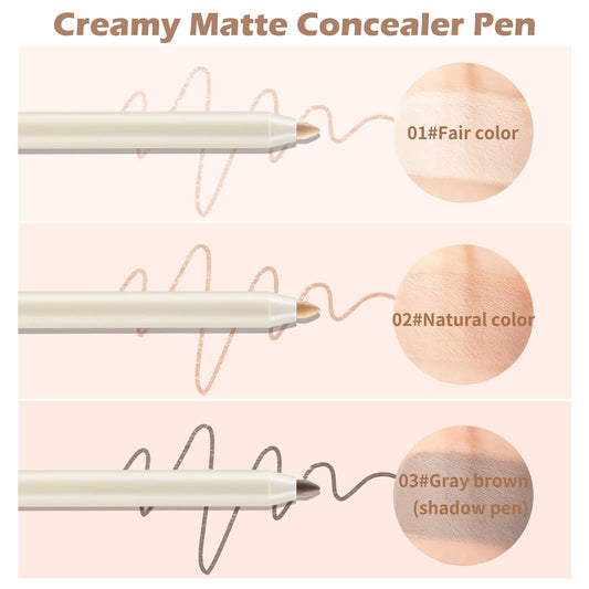 Boobeen Concealer Pencil, Contour Highlighter Stick Makeup Waterproof Full Coverage Foundation Multi-use Creamy Matte Concealer Pen with Sponge Brush Head