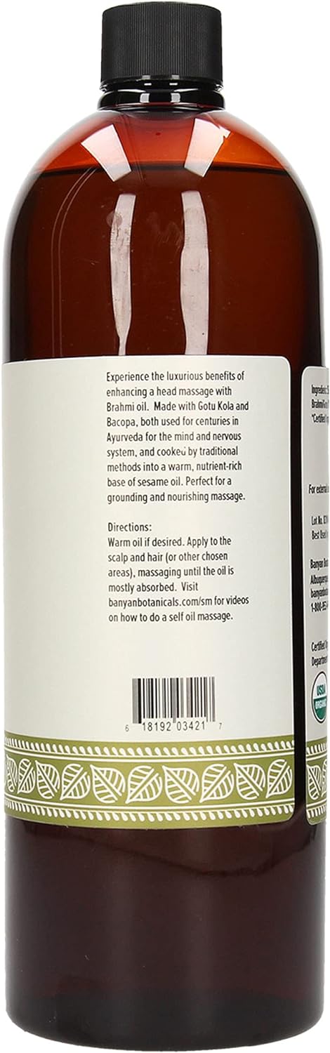 Banyan Botanicals Brahmi Oil with Sesame Base - USDA Certified Organic - Ayurvedic Skin & Hair Oil with Gotu Kola & Baco
